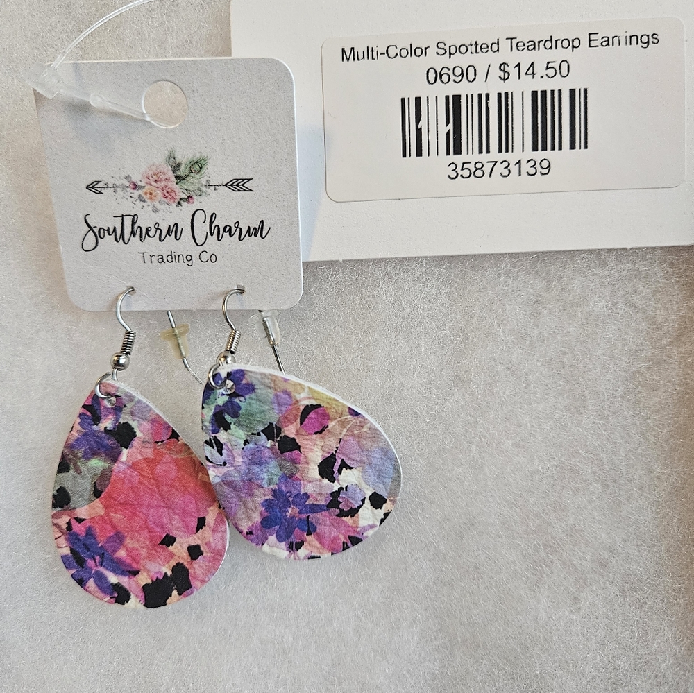 Multi-Color Spotted Teardrop Earrings